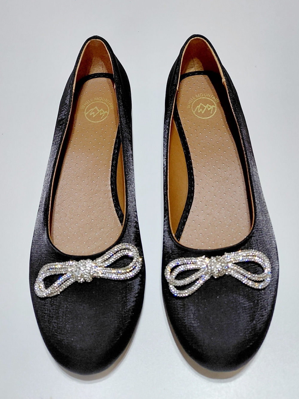 WHITE MOUNTAIN Women's Black Sashimi Rhinestone Double Bow Ballet Flat Sz 10M